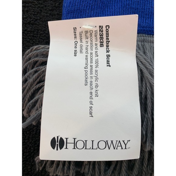Holloway‎ Comeback Scarf Royal Blue Gray White Stripe Letter C Rib Knit Fringe - Picture 4 of 4